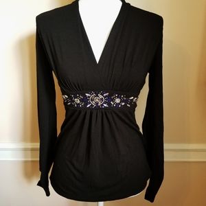 SOLD WHBM empire waist jeweled black blouse sz XXS